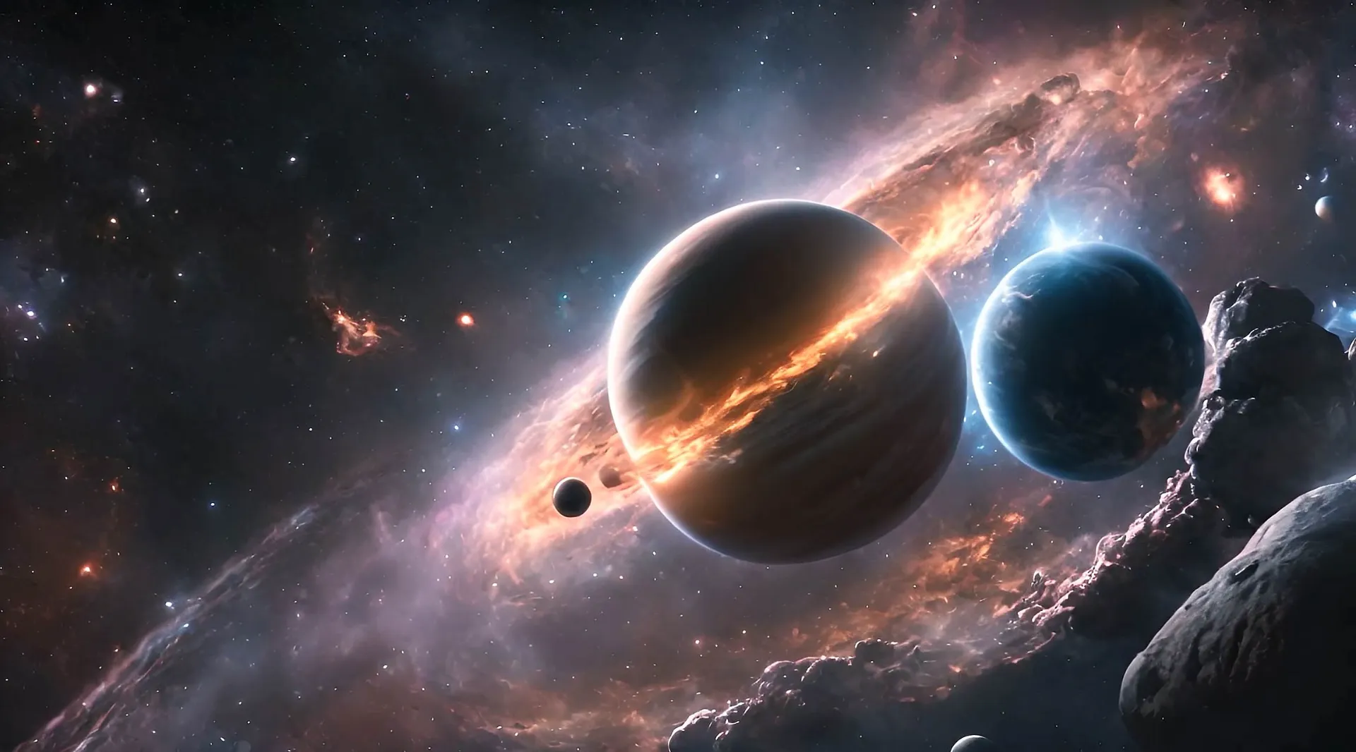 Planetary System and Nebula Backdrop Motion Video